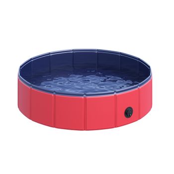 Piscina Plegable Para Mascotas De Pvc, Madera Ø80x20 Cm-pawhut. Rojo