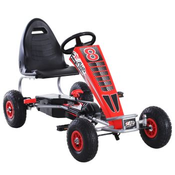 Kart Pedales Niños Coche De Pedales Con Asiento Ajustable Rojo Homcom