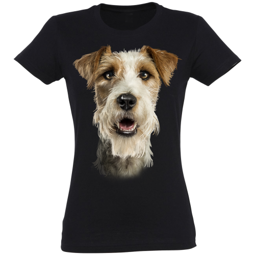 Camiseta Jack Russell pelo largo para mujer color Negro