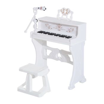 Piano Electrónico 37 Teclas Con Micrófono Taburete Blanco Homcom