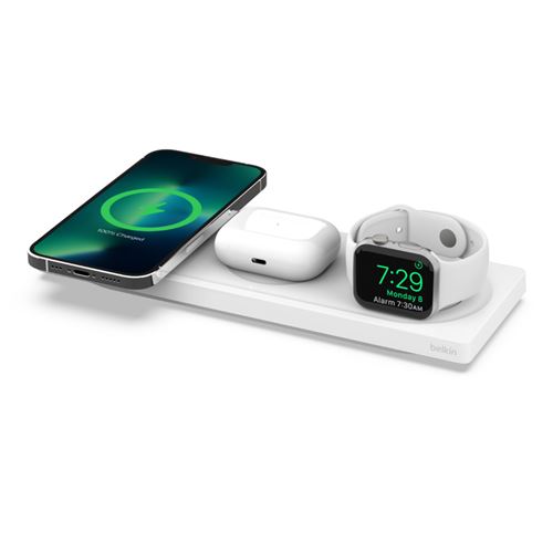 Base de carga inalámbrica Belkin BoostCharge 3 en 1 con MagSafe Blanco