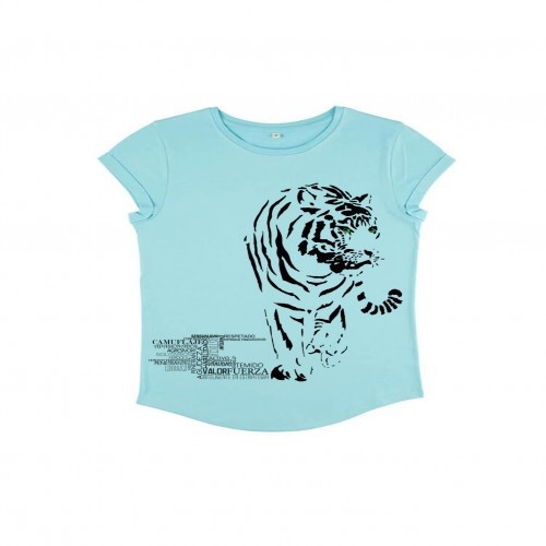 Animal totem camiseta manga corta algodón orgánico tigre turquesa para mujer
