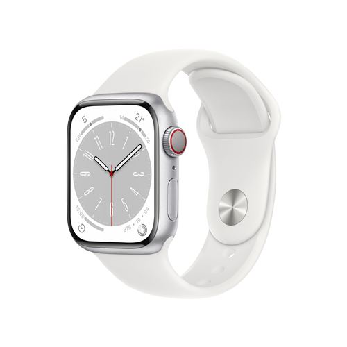 Apple Watch S8 41mm LTE Caja de aluminio Plata y correa deportiva Blanco