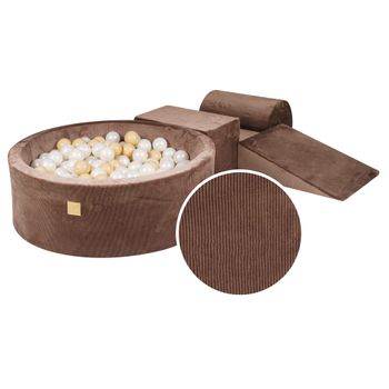 Conjunto De Juego Con Piscina Bolas Terciopelo Y Pana En Color Chocolate Bolas: Beige, Blanco Perla Meowbaby