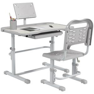 Homcom - Escritorio y silla ajustable Gris y Blanco