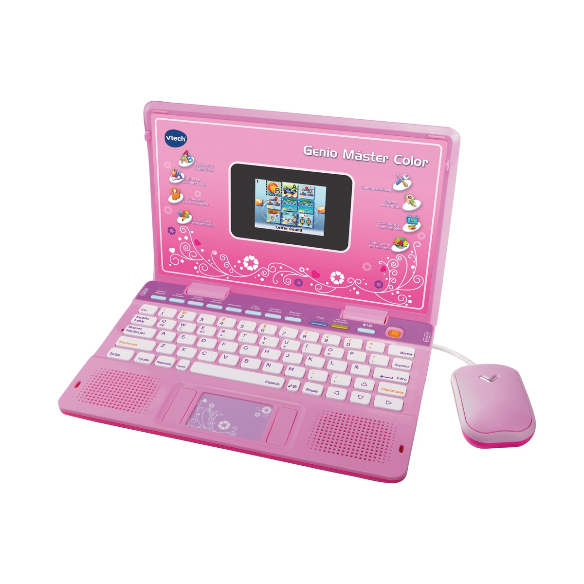 VTech - Genio Máster Color Bilingüe Rosa Ordenador Infantil Bilingüe Con 180 Actividades Para Aprender Inglés, Matemáticas, Ciencias, Anatomía