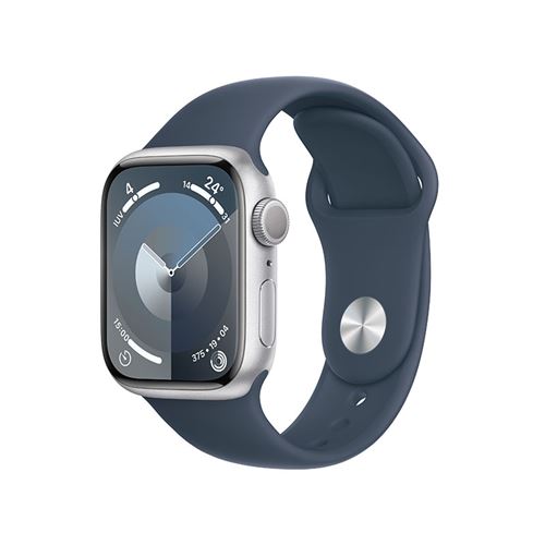 Apple Watch S9 GPS 41mm Caja de aluminio Plata y correa deportiva Azul tempestad - Talla S/M