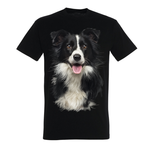 Camiseta unisex negra con estampado border collie