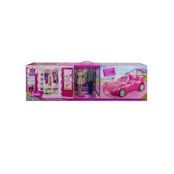 Muñeca Barbie Y Ken Con Su Armario Y Coche Descapotable Rosa De Dos Plazas. Incluye Accesorios. (mattel - Gvk05)