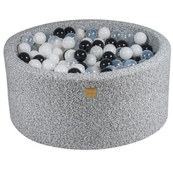 Piscina De Bolas Redonda 90x40cm Con 300 Bolas De 7cm, Boucle, Gris Jaspeado: Negro/blanco/transparente Meowbaby