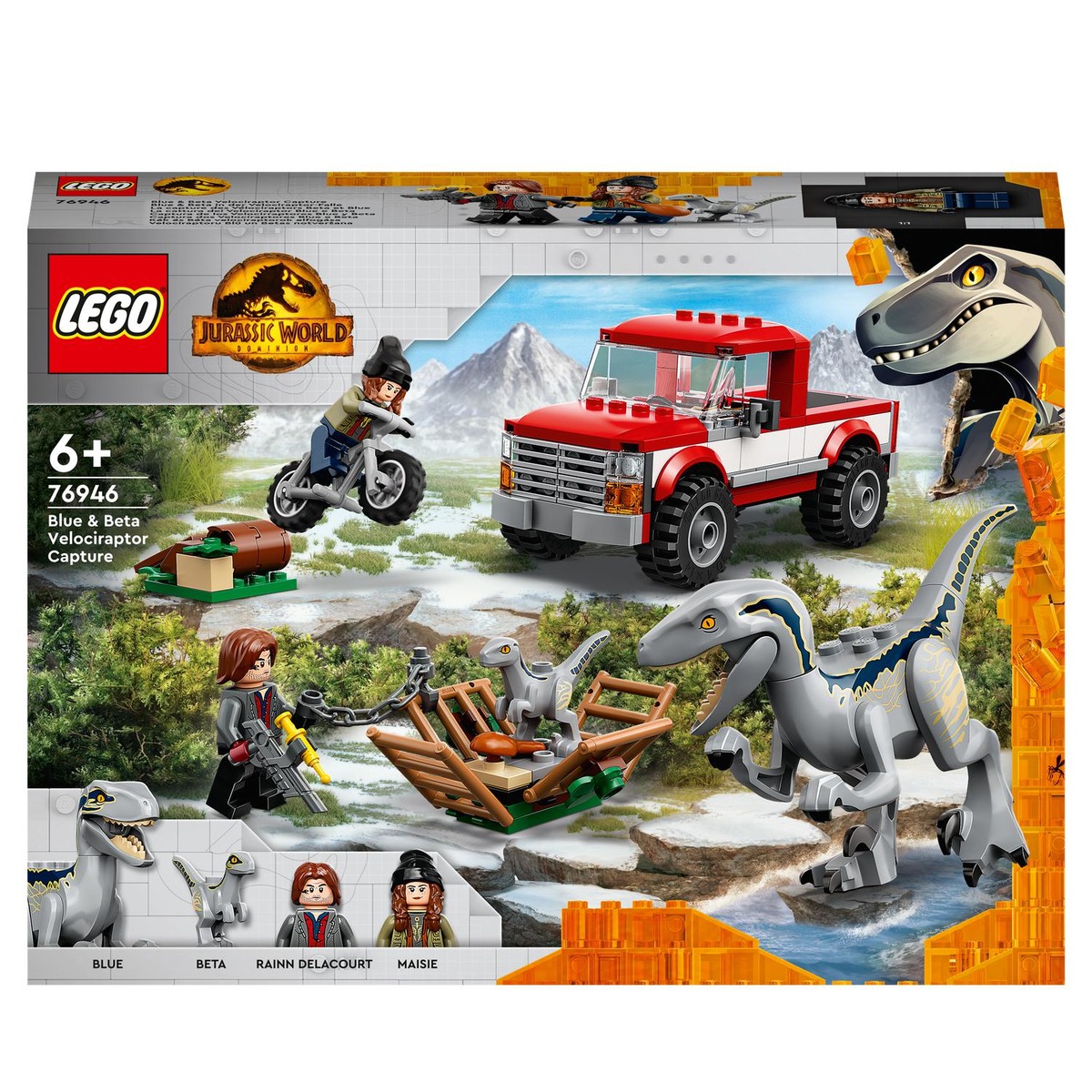 LEGO - Set De Construcción Con Moto De  Captura De Los Velocirraptores Blue Y Beta Dinosaurios Jurassic World