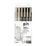 Set de 6 rotuladores calibrados Uni Pin Fineliner grises y negros