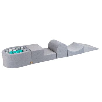 Parque Infantil Escalada Gomaespuma Gris Claro 4 Elementos Con Piscina De Bolas 57x45x30cm Blanco/gris/turístico Meowbaby