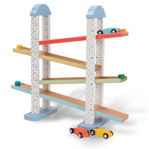 WoodnPlay - Pista de coches de madera con 4 vehículos