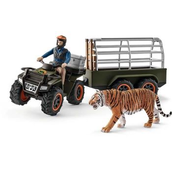 Schleich Figura 42351 - Vida Salvaje - Quad Con Remolque Y Guardabosques