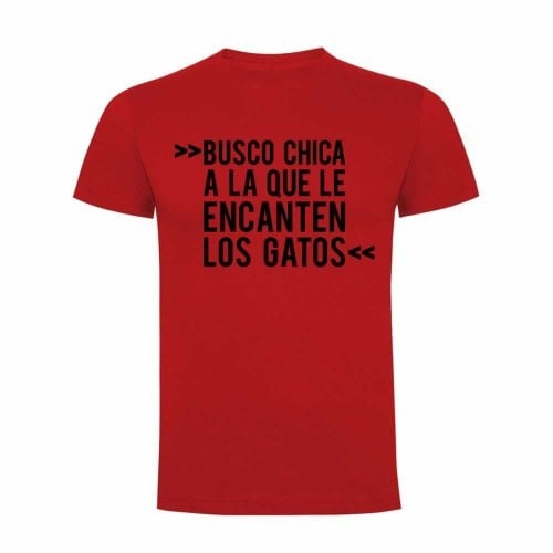 Camiseta hombre "Busco chica a la que la encanten los gatos" color Rojo