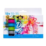 Set de 12 rotuladores Ecoline Duotip Talens doble punta una fina y una biselada colores básicos