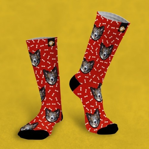 Calcetines personalizados Doggy 1 mascota color Rojo