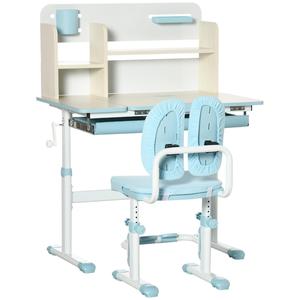 Homcom - Escritorio con estante y silla ajustable Azul y Blanco