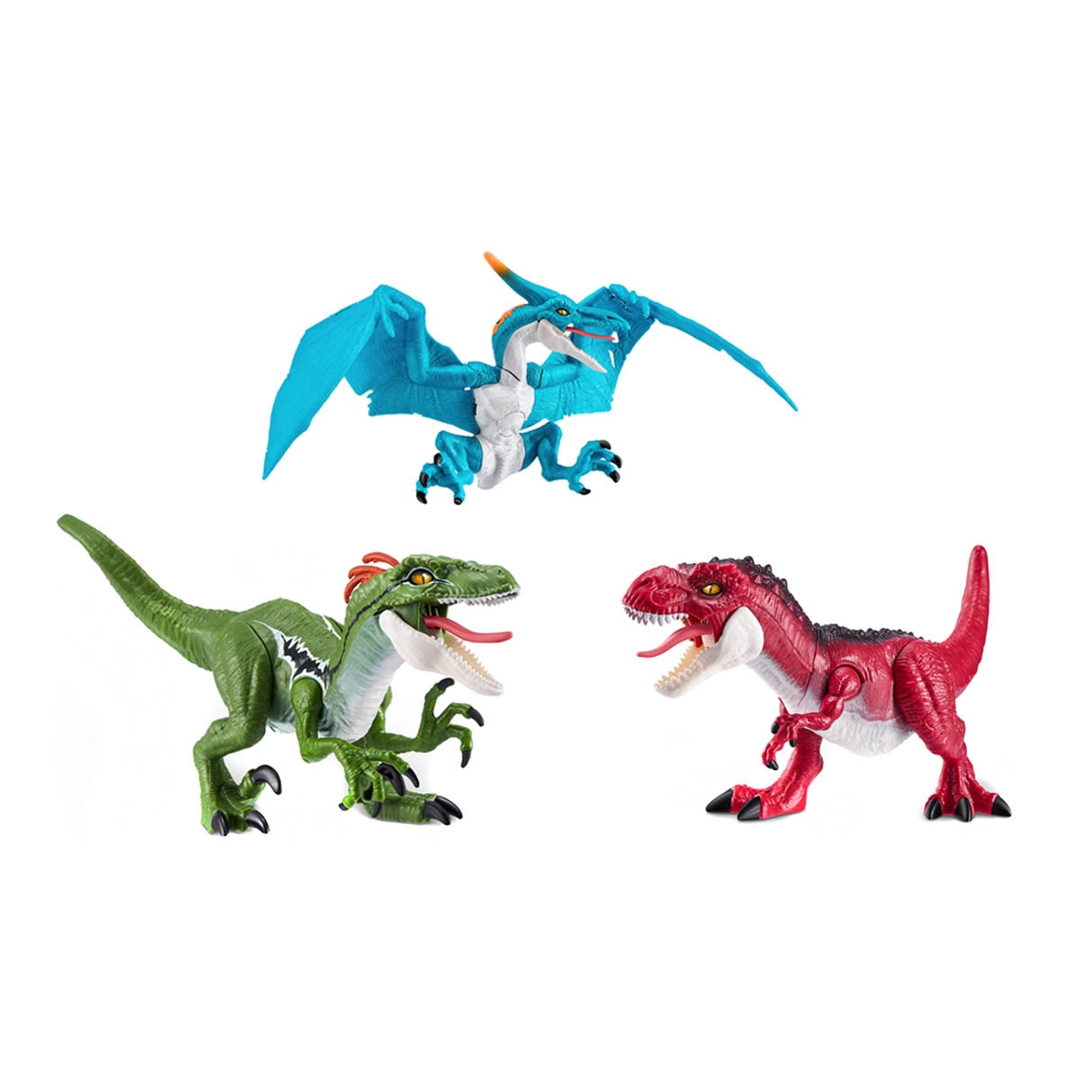 Robo Alive - Pack Triple Dino Action Con Trex, Raptor Y Pterodactyl Con Movimiento Mecánico Y Sonido