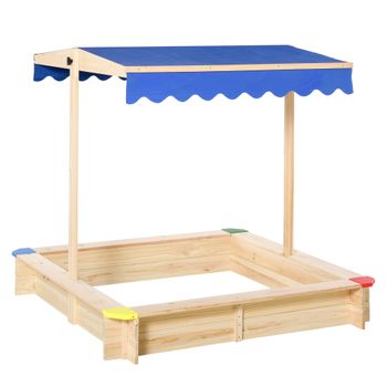 Arenero Para Niños Con Techo Ajustable Banco Madera Natural Outsunny