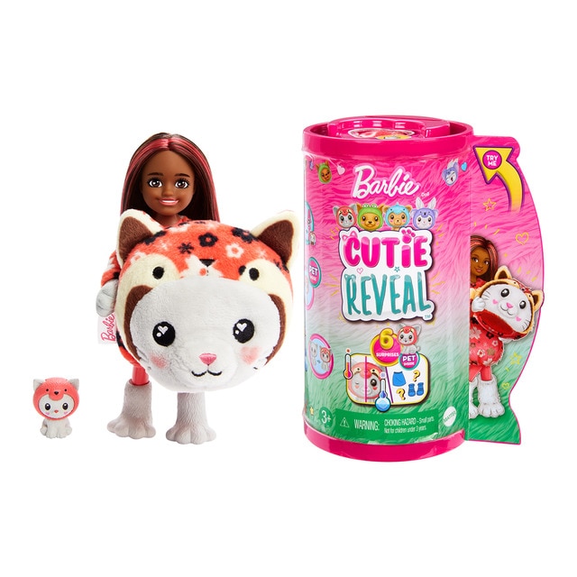 Barbie - Barbie Chelsea Cutie Reveal Serie Disfraces Gatito panda rojo.