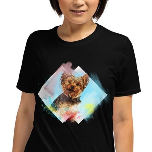 Mascochula camiseta mujer acuarela personalizada con tu mascota negra