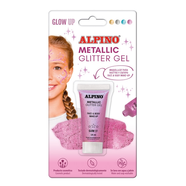 Alpino - Blister maquillaje gel transparente con purpurina glitter Alpino rosa.