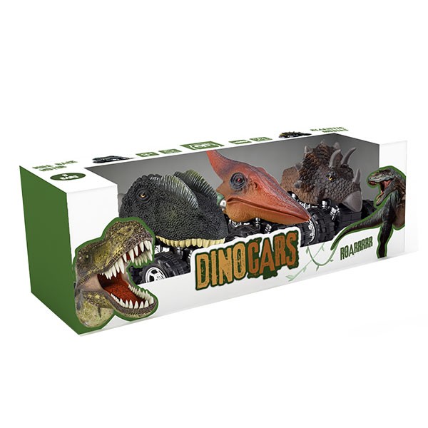 Pack 3 dinocoches con autoimpulso:: Dilophosaurus, Pterosaur y Triceratops