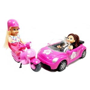 Set Muñecas con Coche y Motocicleta