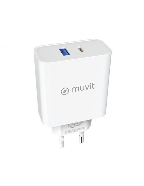 Cargadodr de pared Muvit for Change USB-C / USB-A 65W Blanco