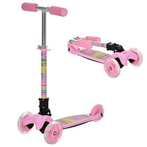 Homcom - Patinete 3 ruedas plegable rosa