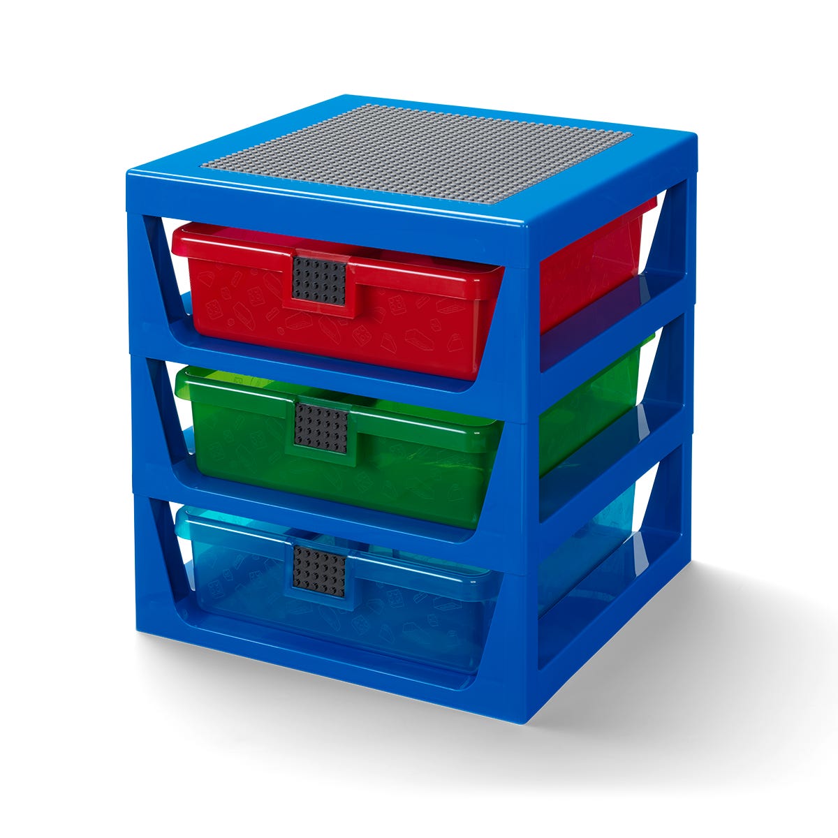 Cajonera transparente en bastidor azul LEGO