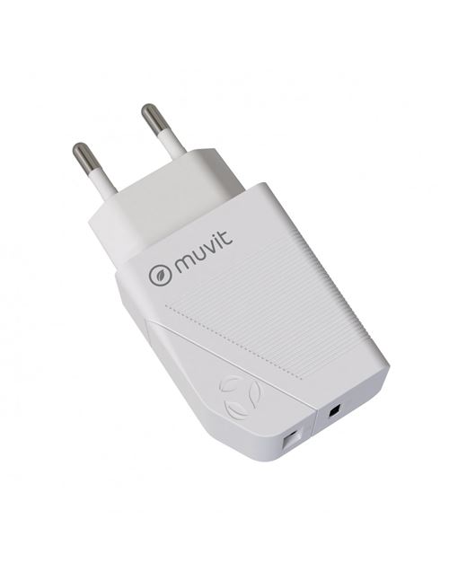 Cargador Muvit for change  1 USB QC 3.0 18W+1 Tipo C PD 20W Blanco