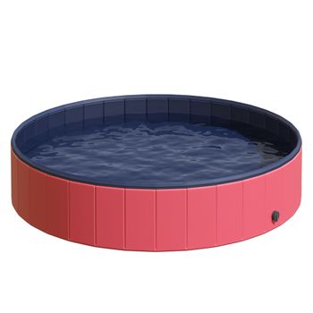 Piscina Plegable Para Mascotas De Pvc, Madera Ø160x30 Cm-pawhut. Rojo