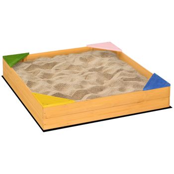 Arenero Infantil Outsunny Madera De Abeto 109x109x19,8 Cm Natural