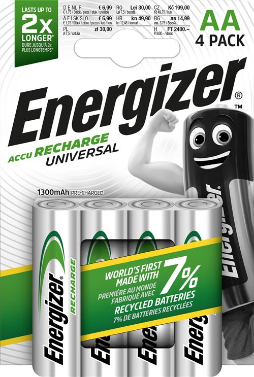 Pilas recargables AA Energizer Accu Recharge Universal - 4 unidades