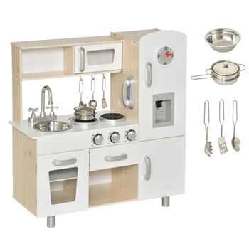 Cocina De  Con Fregadero Y Microondas Blanco Homcom