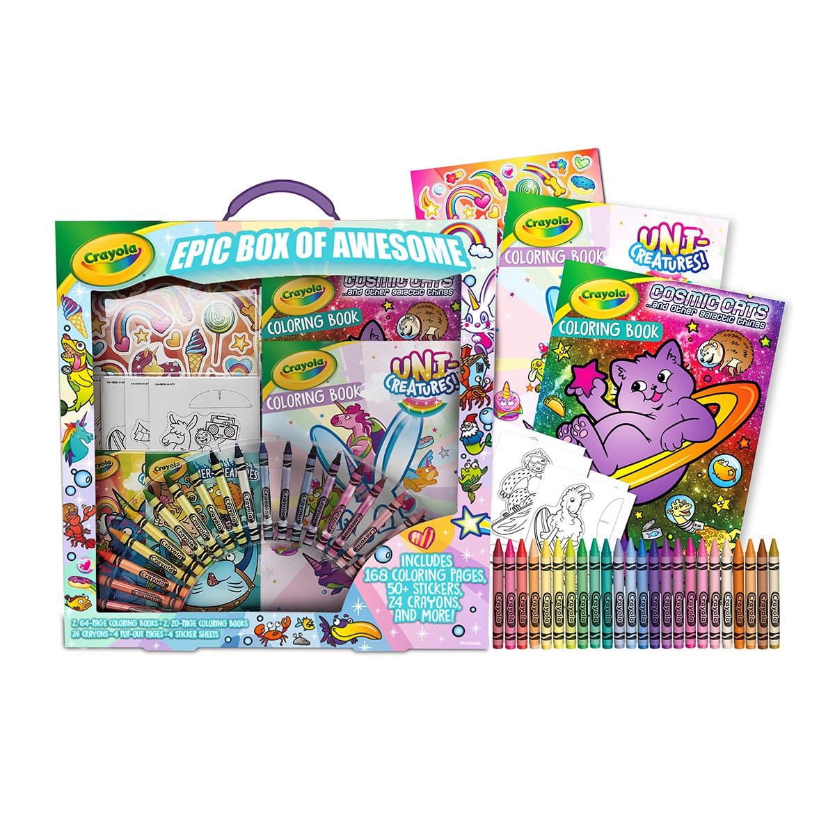 Crayola - Super Set Creativo 4 libros, 24 ceras, stickers Crayola.