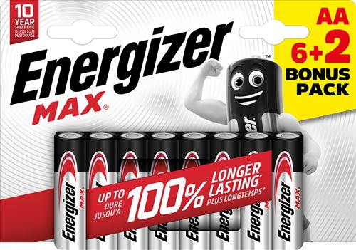 Pilas alcalinas AA Energizer Max - 6+2 unidades