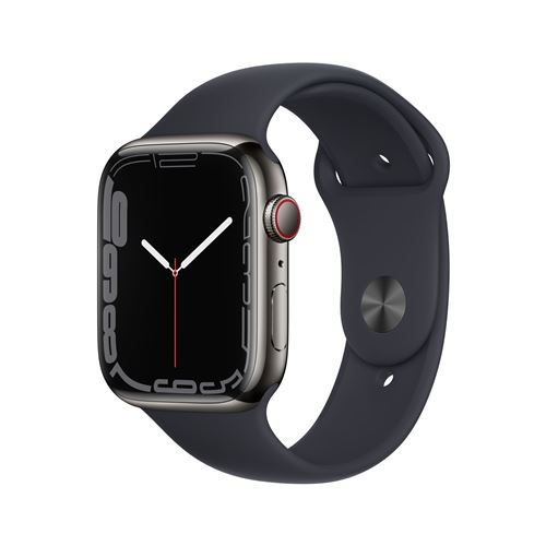 Apple Watch S7 45 mm LTE Caja de acero inoxidable Grafito y correa deportiva medianoche