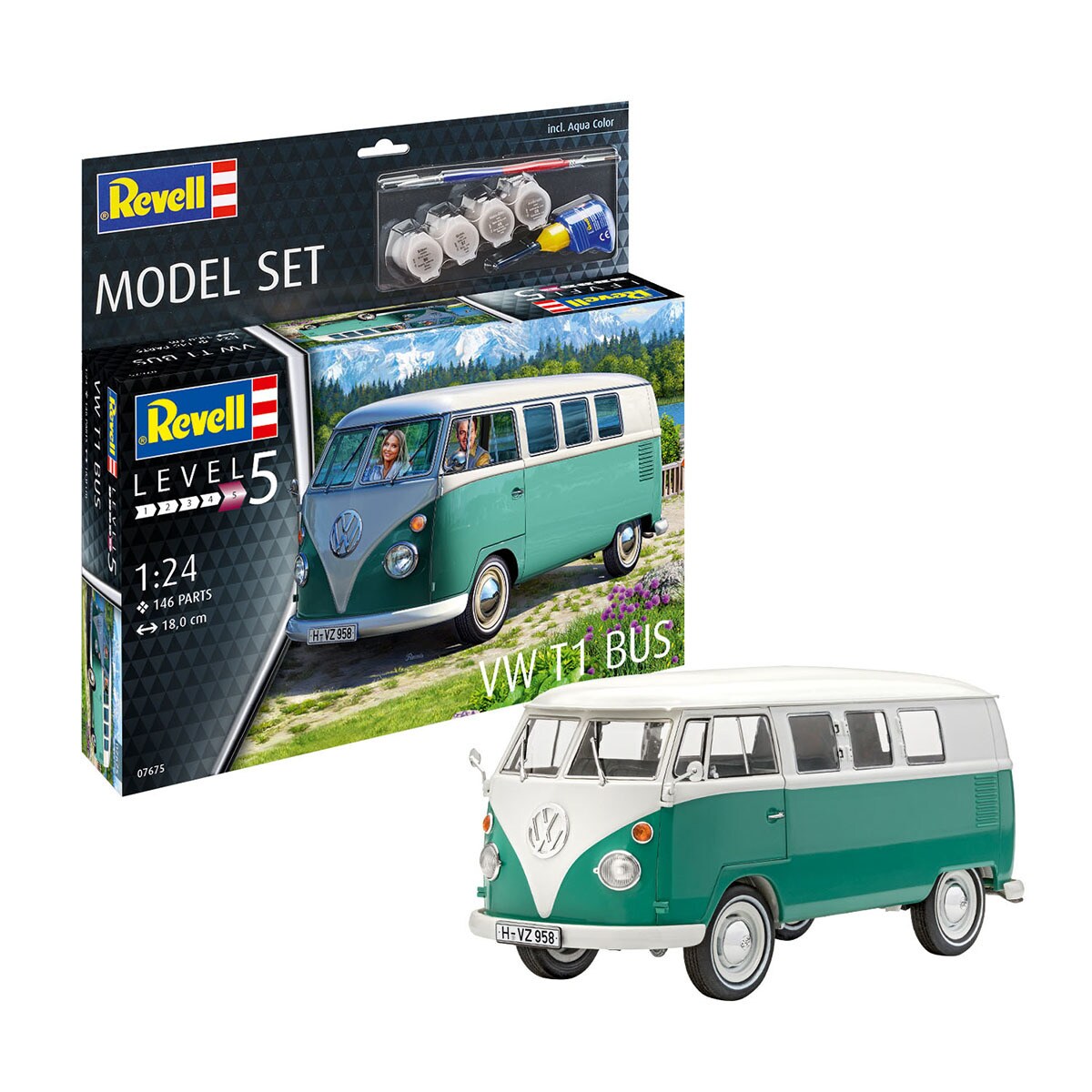 Revell - Maqueta VolksWagen T1 Bus con accesorios básicos Revell.