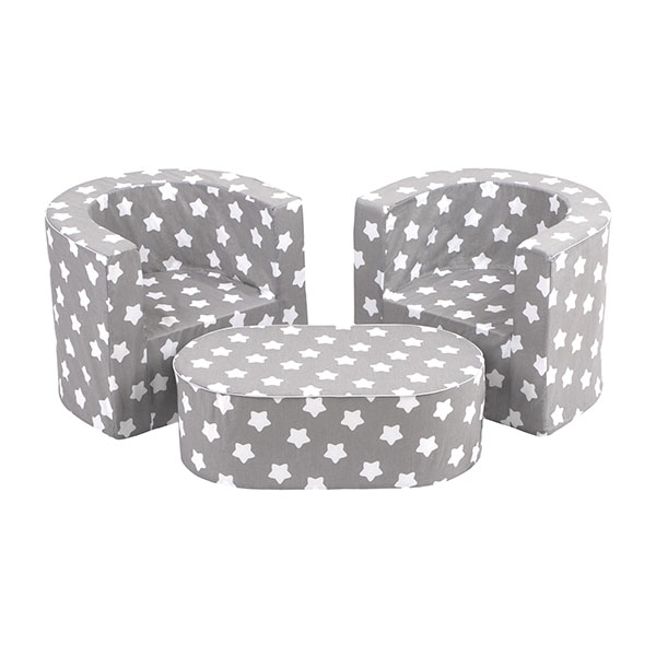 Set de mesa y sillas estampado estrellas gris