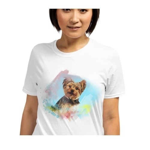 Mascochula camiseta mujer personalizada acuarelas con tu mascota blanco