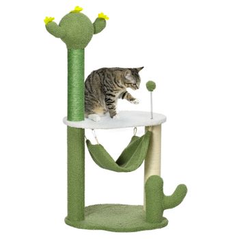 Árbol Para Gatos De Madera Felpa Sisal 45x45x90 Cm-pawhut. Verde