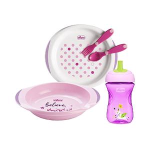 Chicco - Set de comida rosa + 12 meses