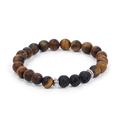 Pulsera unisex Ojo de tigre y piedra de lava - Talla L Nature et decouvertes