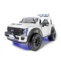 Ford Super Duty F450 24v 2 Plazas Mp4 Blanco - Coche Eléctrico Infantil Para Niños Batería 24v Con Mando Control Remoto