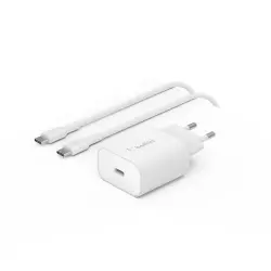 Cargador Belkin BoostCharge con PPS + Cable USB-C a USB-C 25 W Blanco