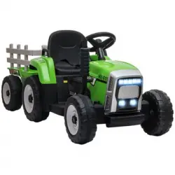 Tractor Eléctrico Con Remolque Para Niños 3-6 Años Verde Homcom